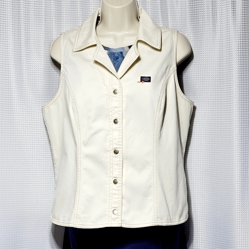 Y2K VTG Harley Davidson Off White 100% Cotton Vest Women's (XL)